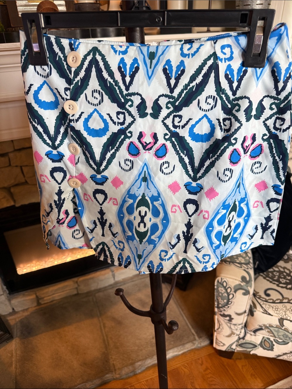 SHEIN Ikat Print Mini Skirt in Blue, Pink & White